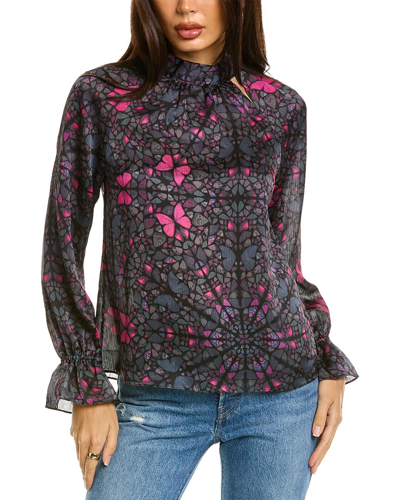 Ted Baker Heiydii Mosaic Print Mock Neck Blouse In Black