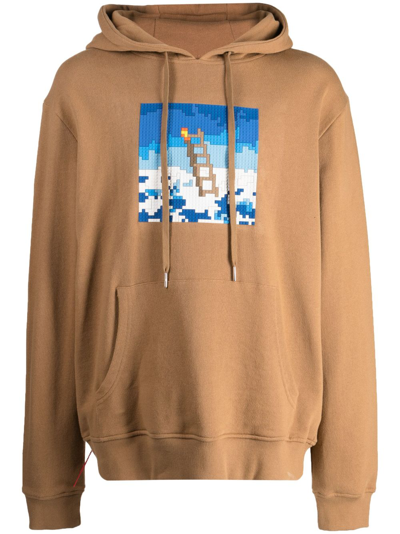 Mostly Heard Rarely Seen 8-bit Graphic-print Cotton Hoodie In Camel