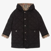 BURBERRY BOYS BLACK BUTTON UP QUILTED LONG COAT