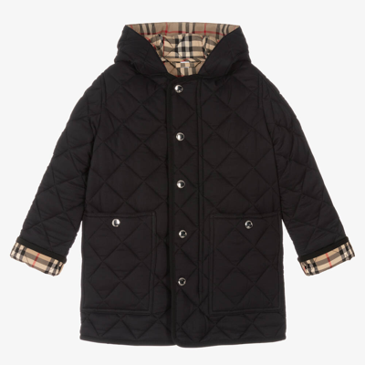 Burberry Kids' Boys Black Button Up Quilted Long Coat