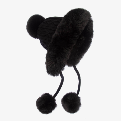 Fun & Fun Kids' Girls Black Cable Knit Hat