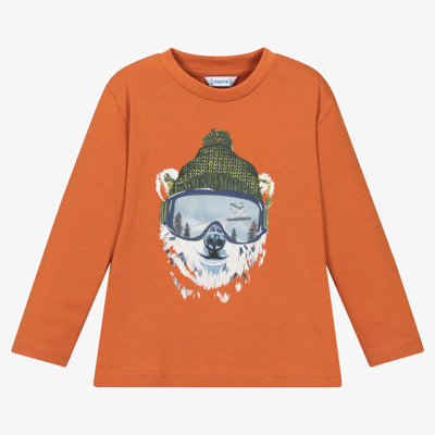 Mayoral Kids' Boys Orange Cotton Polar Bear Top