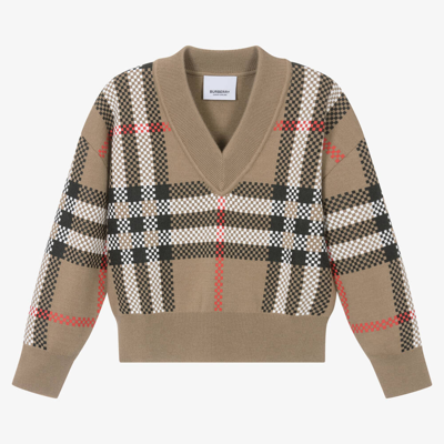 Burberry Kids' Girls Beige Check Wool Sweater