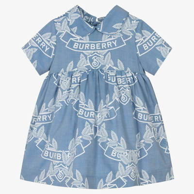 Burberry Babies' Oak Leaf Crest Cotton Dress Set In Blue
