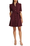 Eliza J Puff Sleeve Shirtdress In Wine