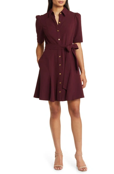 Eliza J Puff Sleeve Shirtdress In Wine