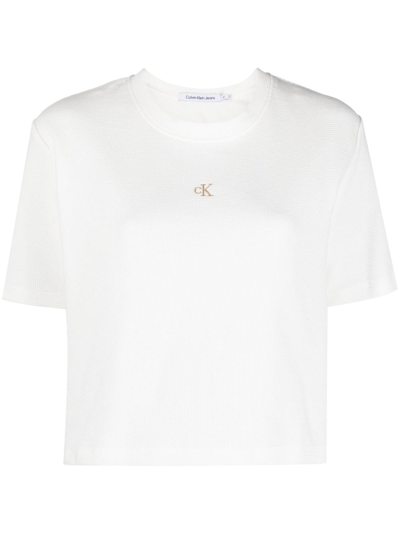 Calvin Klein Jeans Est.1978 Logo刺绣棉t恤 In White