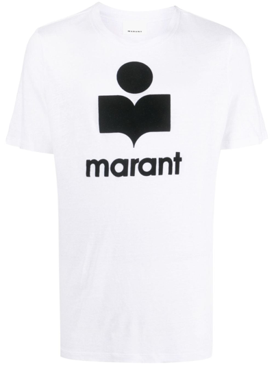 Isabel Marant Linen Crew Neck T-shirt With Bold Graphic Logo In White