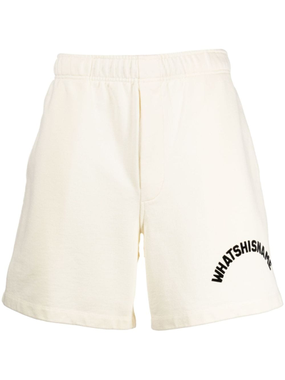 Bode Whatshisname Logo-print Cotton Track Shorts In Neutrals