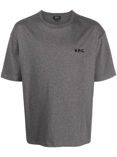 Apc Logo-flocked Cotton T-shirt In Grey