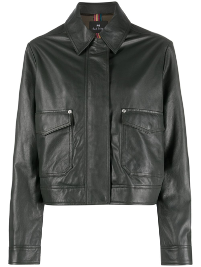 Ps By Paul Smith Classic-collar Leather Jacket In Green