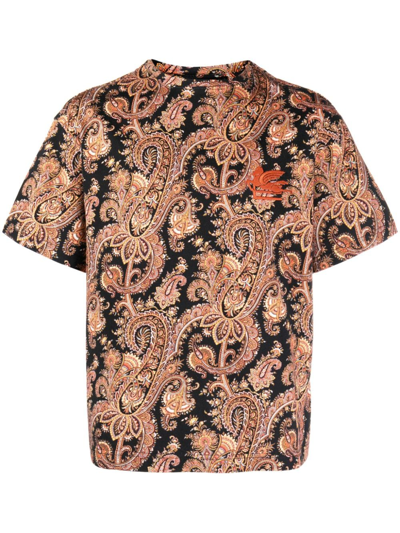 Etro Paisley-print Cotton T-shirt In Brown