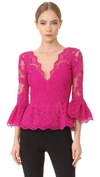 Marchesa Peplum Top With Plunging V Neck In Fuchsia
