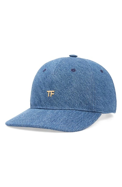 Tom Ford Logo Denim Baseball Cap In Washed Blue