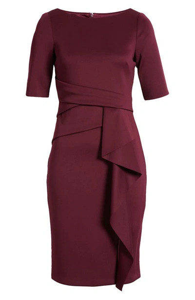 Vince Camuto Waist Tuck Ruffle Skirt Scuba Dress In Burgundy