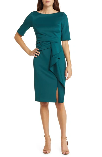 Vince Camuto Waist Tuck Ruffle Skirt Scuba Dress In Hunter