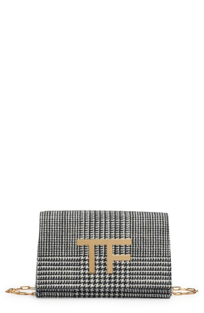 Tom Ford Houndstooth Check Logo Shoulder Bag In 3nw04 Black/ Chalk Black