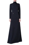 AKRIS BEADED TRAPEZOID LONG SLEEVE STRETCH SILK CREPE GOWN