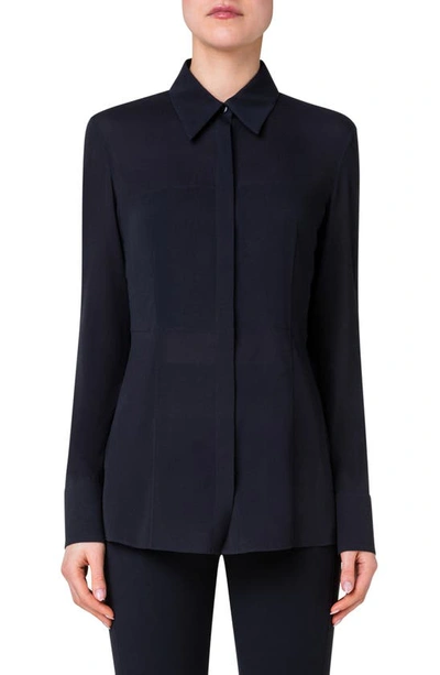 Akris Stretch Silk Georgette Blouse In 009 Black