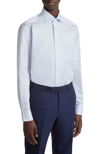 Zegna Centoventimila Couture Tonal Microstripe Button-up Shirt In Bright Blue