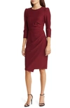 Eliza J Pleated Long Sleeve Dress In Wine