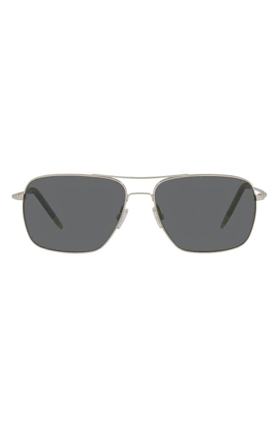 Oliver Peoples Clifton 58mm Polarized Rectangular Sunglasses In Silver