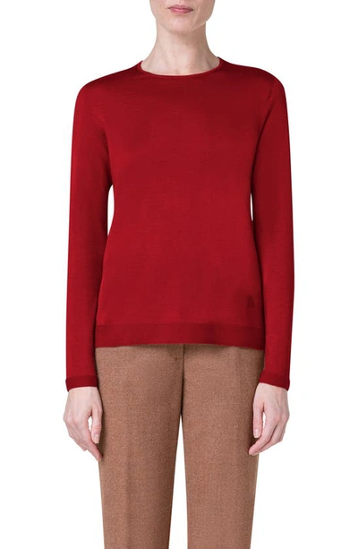 Akris Cashmere Blend Fine Gauge Knit Pullover In 066 Ruby Red