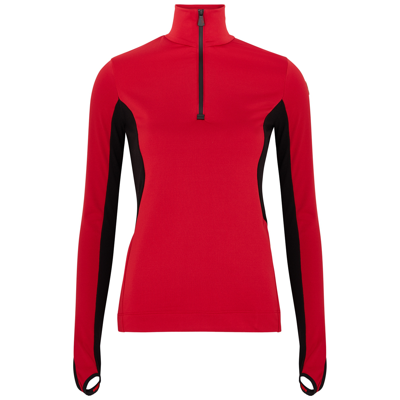 Moncler Colorblock Quarter-zip Sweatshirt In Red