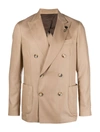Lardini Double-breasted Satin-finish Blazer In Nude & Neutrals