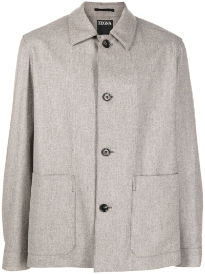 Zegna Button-fastening Wool Shirt Jacket In Grau