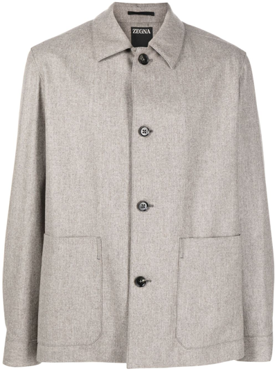 Zegna Button-fastening Wool Shirt Jacket In Nude