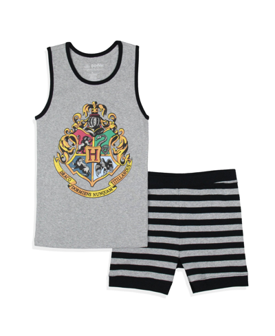 Harry Potter Girls' Hogwarts House Crest Sleep Tank And Shorts 2 Piece Kids Pajama Set In Grey