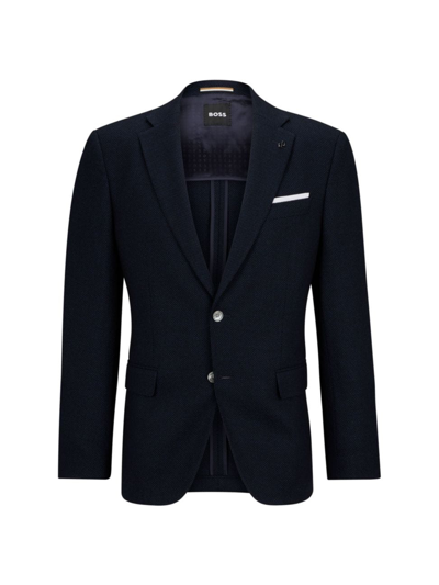 Hugo Boss Slim-fit Jacket In Micro-patterned Wool And Cotton In Blue