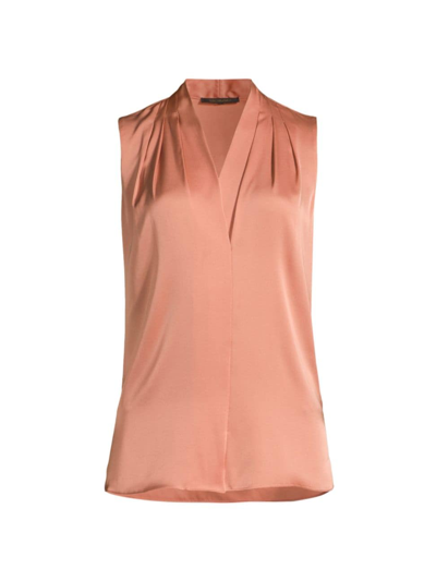 Kobi Halperin Mila Sleeveless V Neck Pleated Silk Blouse In Ebony Pink