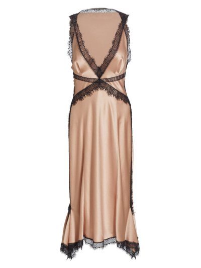 Alberta Ferretti Satin Sleeveless Midi Slip Dress In Pink