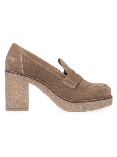Aquatalia Caprie Suede Heeled Penny Loafers In Mink