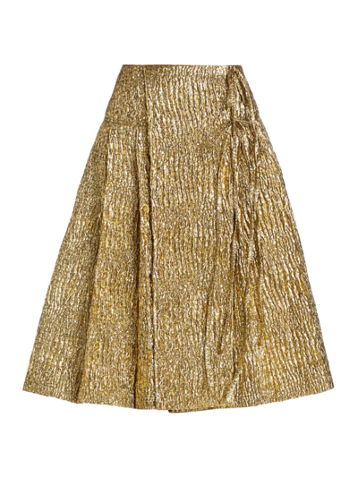 Simone Rocha Pleated Metallic Cloqué Midi Skirt With Ties In Gold