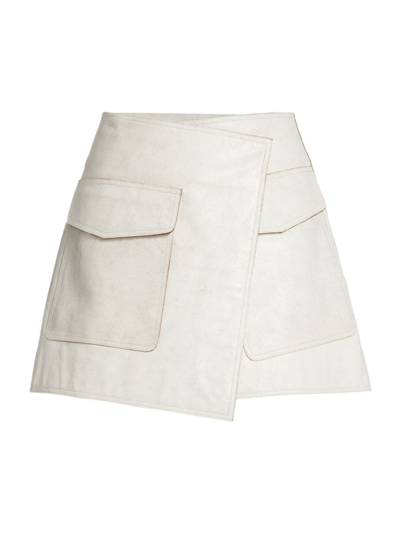 Helmut Lang Off-white Trench Wrap Leather Miniskirt In White/brown