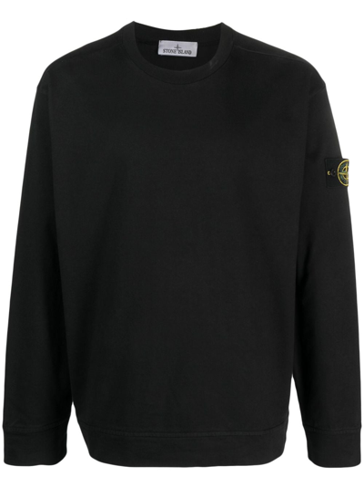 Stone Island Logo-patch Cotton Sweatshirt In Schwarz