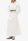 Ganni White Denim Double Fly Maxi Skirt In White