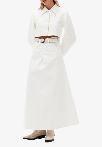Ganni White Denim Double Fly Maxi Skirt In Bright White