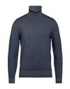 Drumohr Man Turtleneck Navy Blue Size 48 Merino Wool In Navy Blue