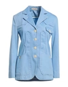 Capalbio Woman Suit Jacket Sky Blue Size 4 Cotton