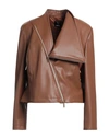 Hanita Woman Jacket Brown Size 4 Polyester, Polyurethane In Brown