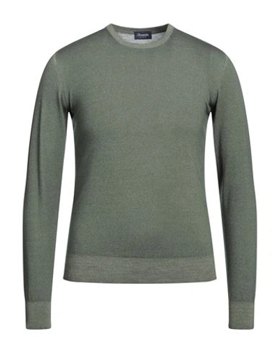 Drumohr Man Sweater Military Green Size 36 Super 140s Wool