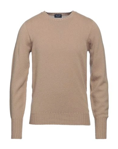 Drumohr Man Sweater Camel Size 40 Lambswool In Beige