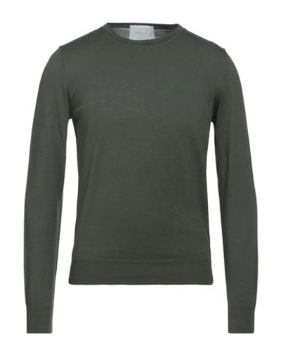 Vneck Man Sweater Military Green Size 44 Cotton