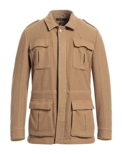 Santaniello Man Jacket Camel Size 42 Wool, Polyester In Beige