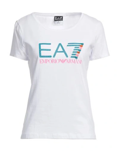 Ea7 Woman T-shirt White Size Xxs Cotton, Elastane