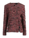 Boutique Moschino Pleated Bouclé-tweed Jacket In Red
